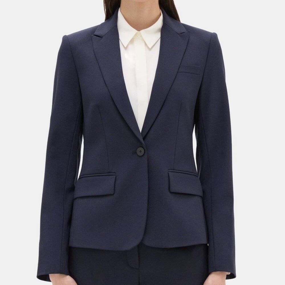 Theory Slim-Fit Blazer in Sevona Stretch Wool Navy Size 0